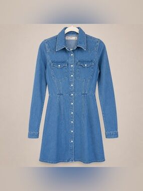 ASOS Denim Western Shirt Dress Size US 6 UK 10 Snap Front